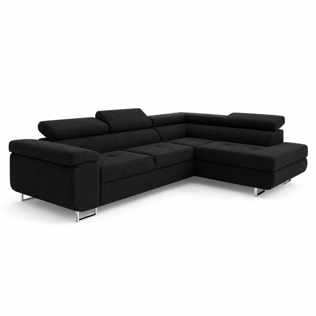 Ecksofa Antonia mit Schlaffunktion, Bettkasten & verstellbaren Kopfstützen – BOUCLÉ Schwarz (Loop 20)