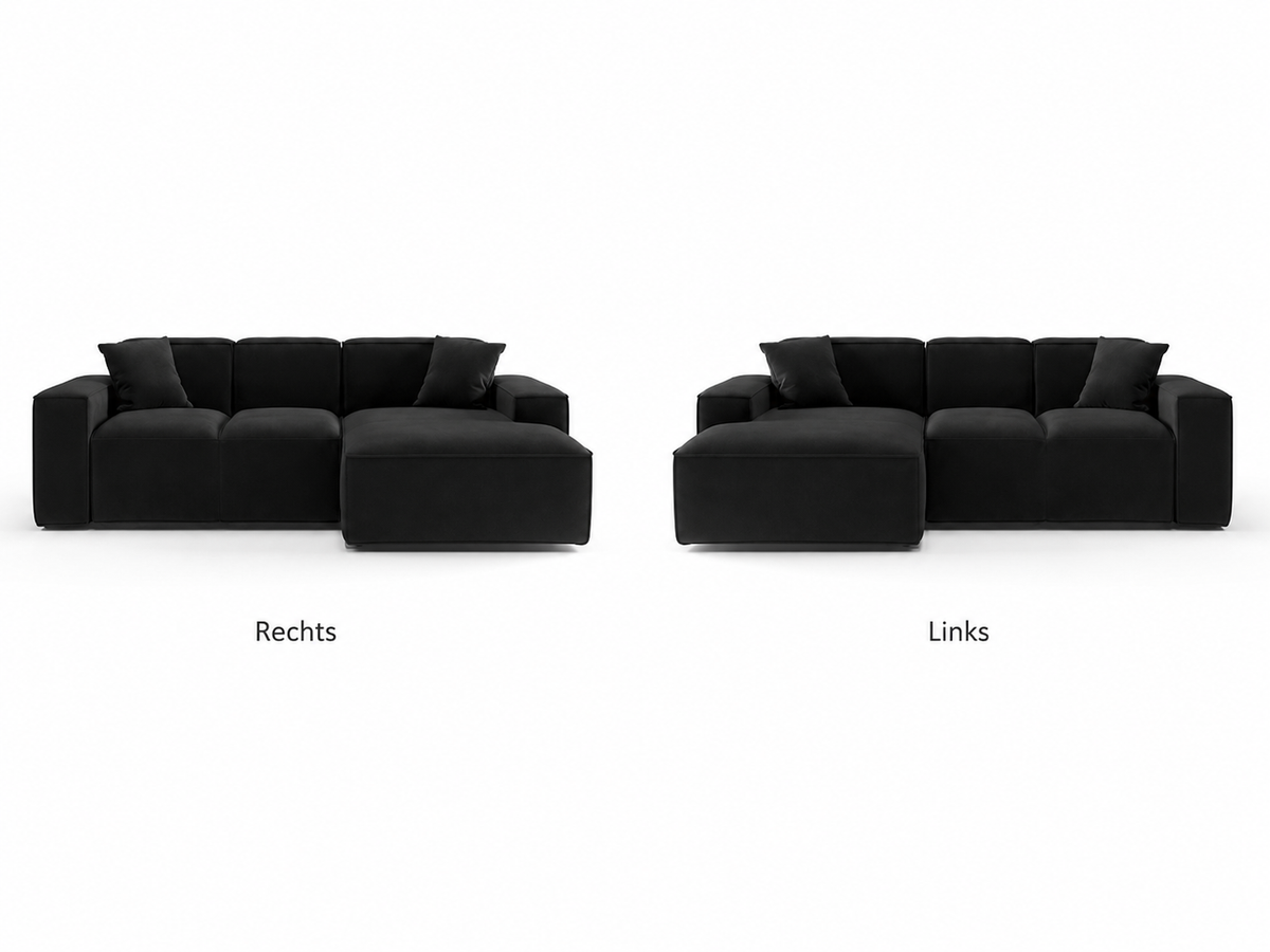 Modernes Ecksofa Luga L - breite Armlehnen, Dekokissen & Samt-Velours Opera, Hellgrau