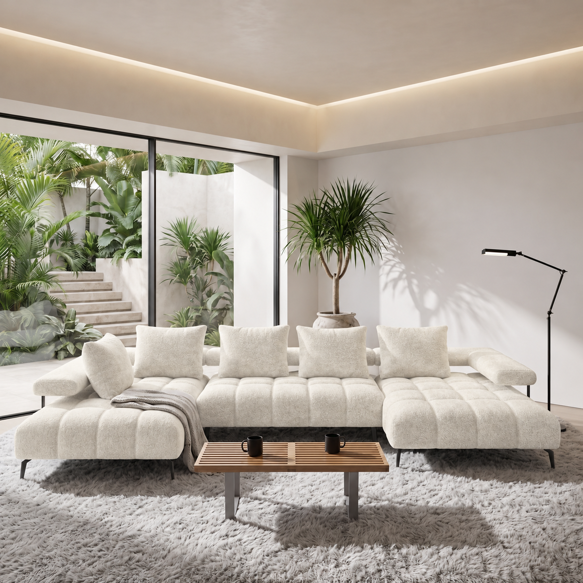 MAGNETIC XL Ecksofa mit Schlaffunktion & elektrischer Sitztiefenverstellung – modernes Design & Komfort, Stoff Wolf 02