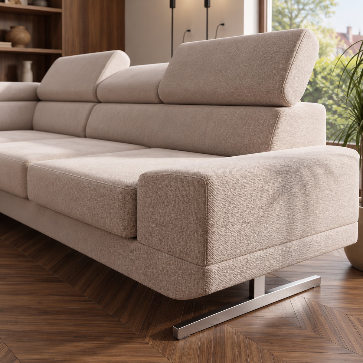 Milano Max Ecksofa 270x270 cm – Modernes Ecksofa mit verstellbaren Kopfstützen, Echtleder K-23 - Dunkelgrau