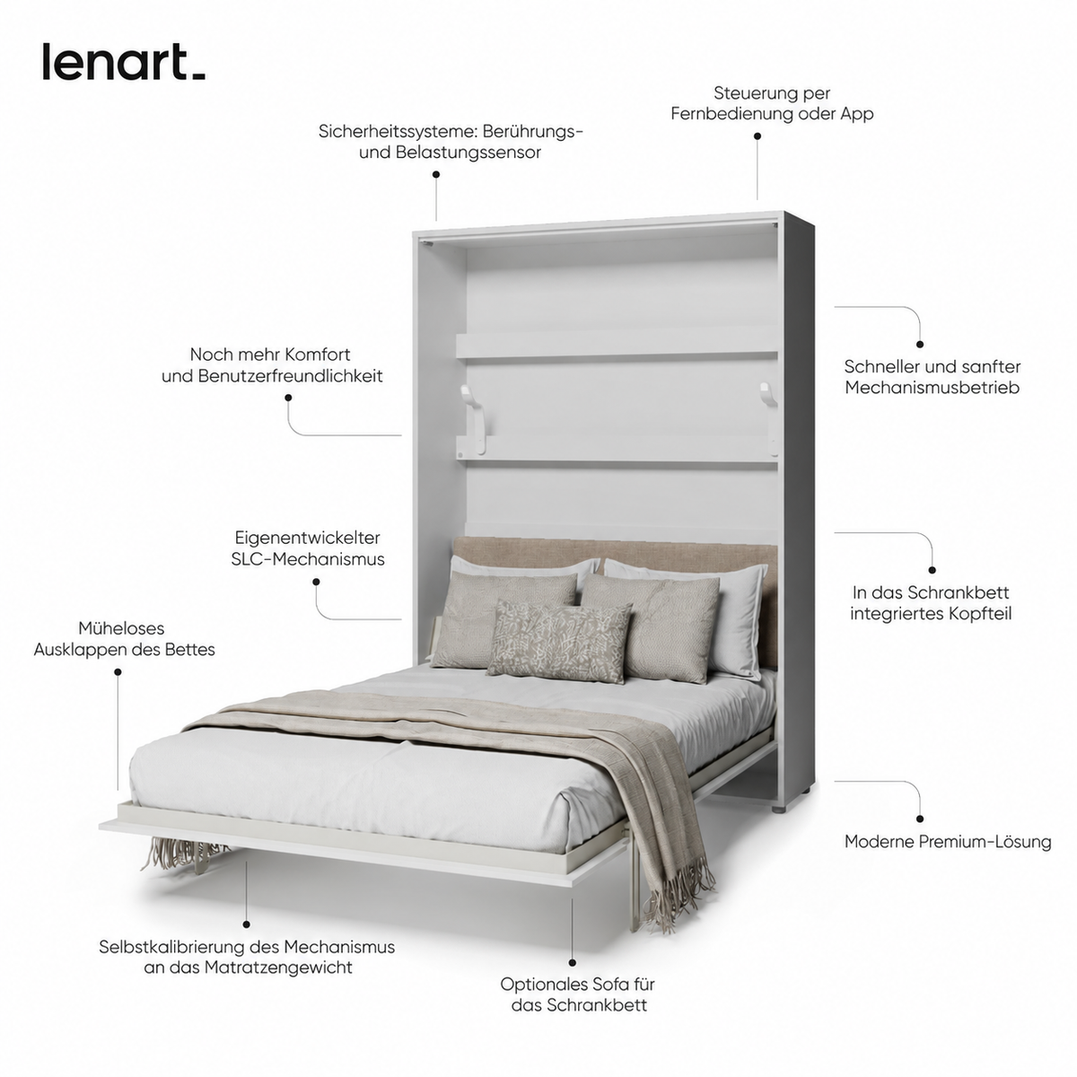 Elektrisches Schrankbett 140x200 BED CONCEPT BC-36 mit Kopfteil - Eiche Artisan