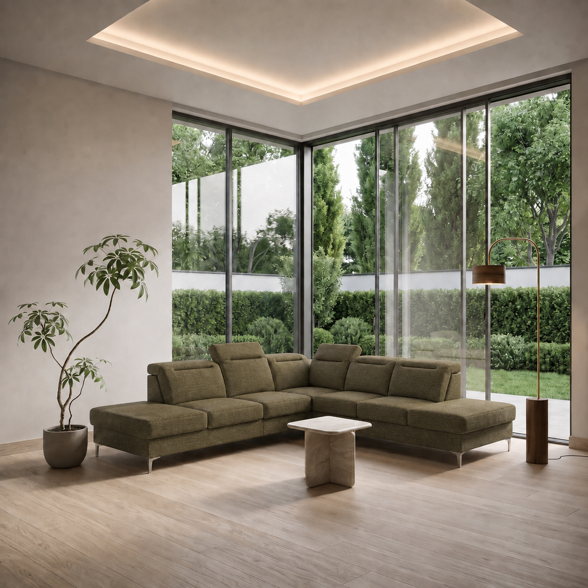 OSLO MAX Ecksofa 295x295 cm, Moly 38, Olivgrün