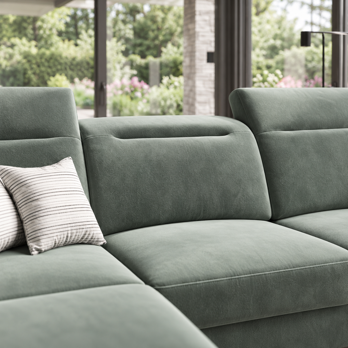 OSLO MINI Ecksofa 295x180 cm mit Schlaffunktion und Bettkasten - Stoff Gemma 59, Rotwein