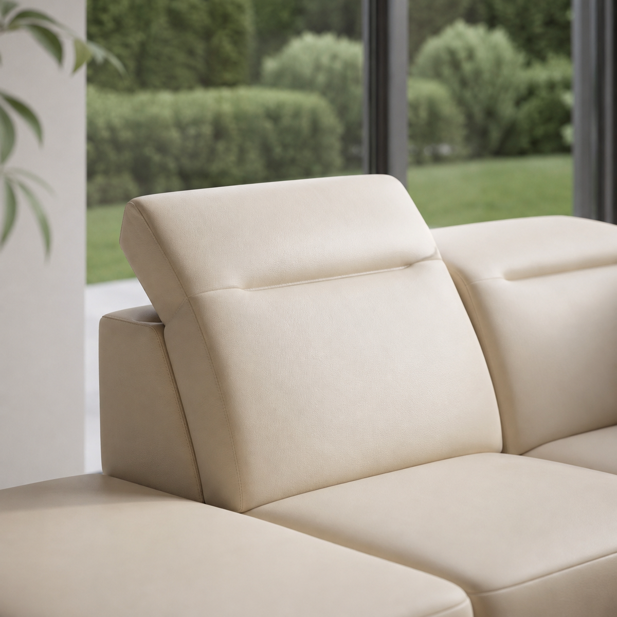 Ecksofa OSLO MAX 295x295 cm in beigem Stoff Moly 02 mit Schlaffunktion und verstellbaren Kopfstützen