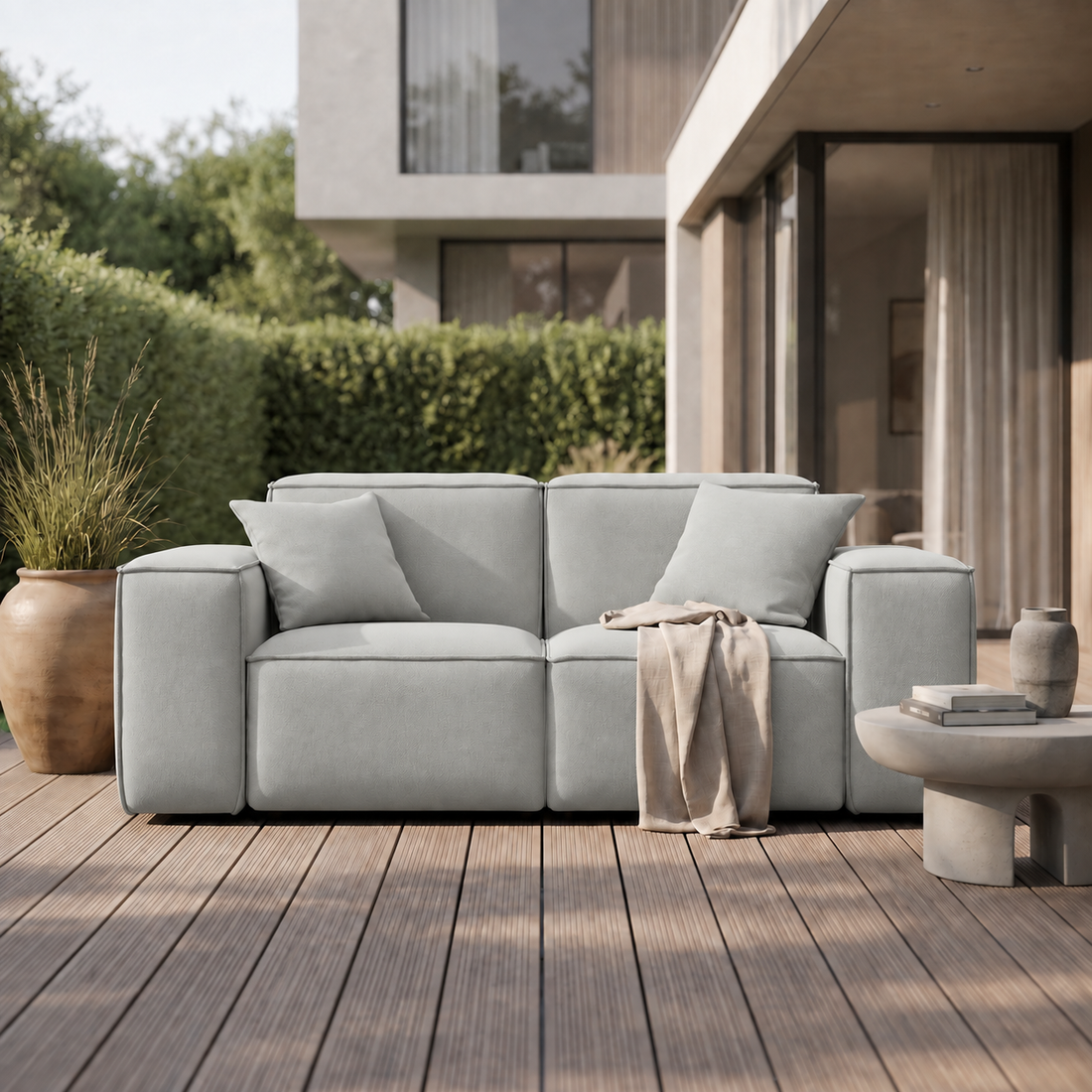 PATIO 2-Sitzer Gartensofa stilvoll komfortabel wetterfest, Hellgrau - Cement