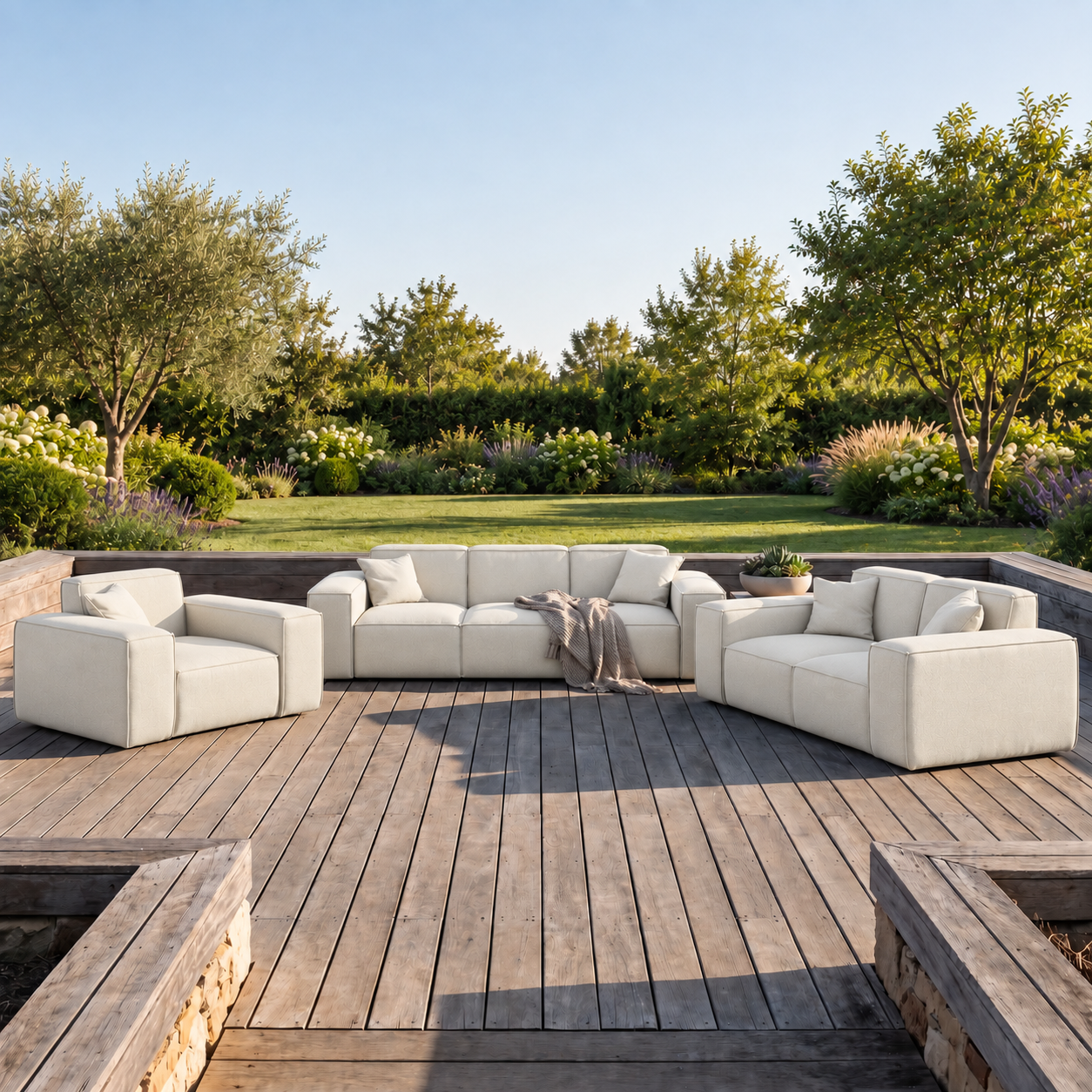 PATIO Gartenmöbelset 3+2+1, 3-Sitzer 2-Sitzer Sofa und Sessel wetterfest, Hellbeige - Ice