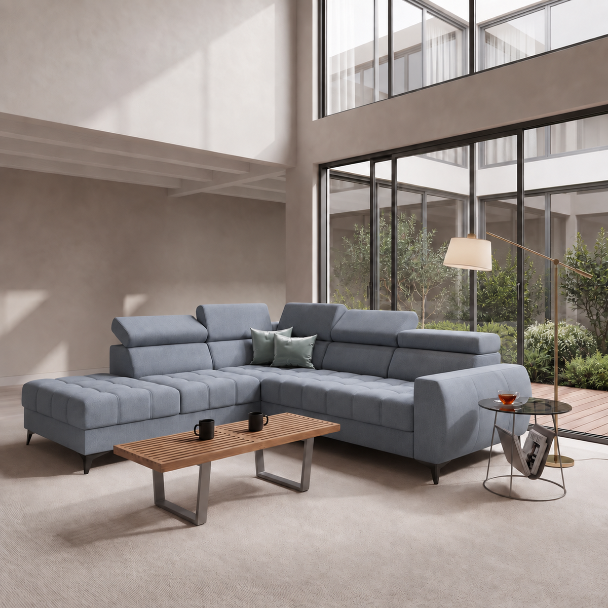 PORTO Ecksofa 255x225 cm, Moly, Taubengrau