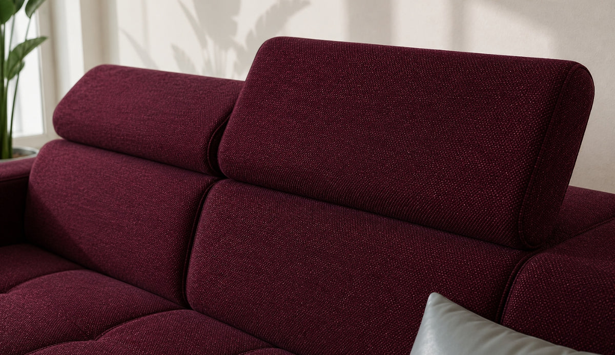PORTO III  260 cm – Design-Sofa mit verstellbaren Kopfstützen, HR-Schaum, Wellenfedern - Gemma 63, Rose