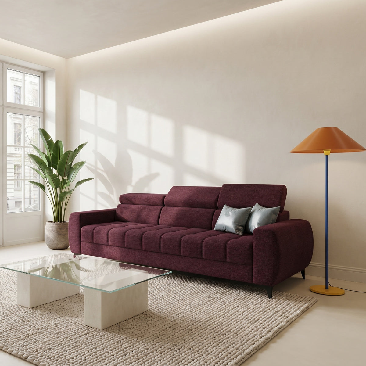 PORTO III Sofa in Burgund, Stoff Crown 06