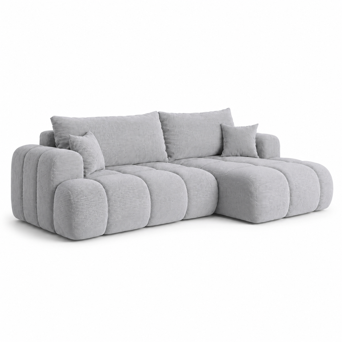 Ecksofa TREVIO L-Form mit Schlaffunktion und Bettkasten, Wolken-Design - Taubengrau, Stoff Poso 55