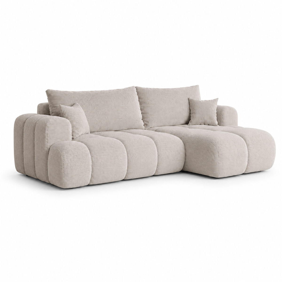 Ecksofa TREVIO L-Form mit Schlaffunktion und Bettkasten, Wolken-Design - Beige, Stoff Poso 105