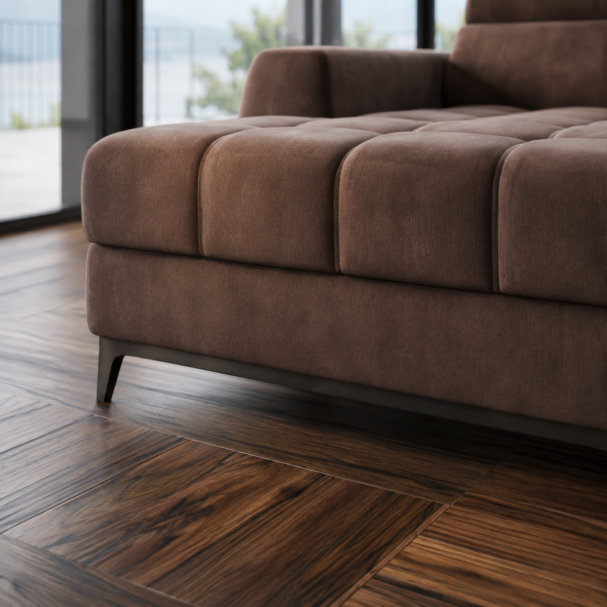 Porto III Relax Sofa mit elektrischer Relaxfunktion, verstellbaren Kopfstützen, HR- & T35-Schaum, Wellenfedern Typ B, Veloursstoff Gemma 90 - Dunkelgrau