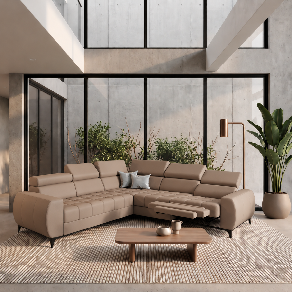 PORTO II RELAX Ecksofa in Toffee Braun, Echtleder