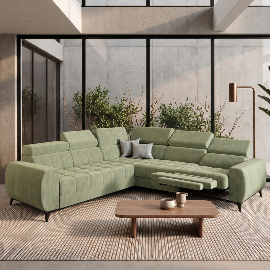 PORTO II RELAX Ecksofa, Terra, Grün