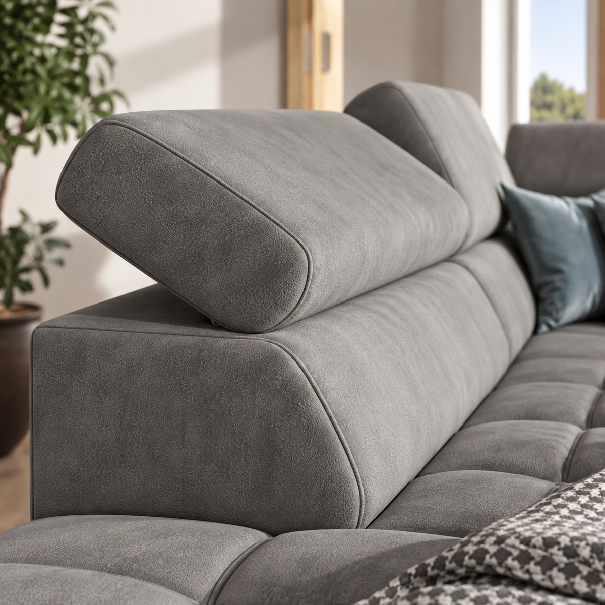 Porto Max I Relax Ecksofa mit elektrischer Relaxfunktion, Schlaffunktion und verstellbaren Kopfstützen, Echtleder K-31 - Kognak, Braun