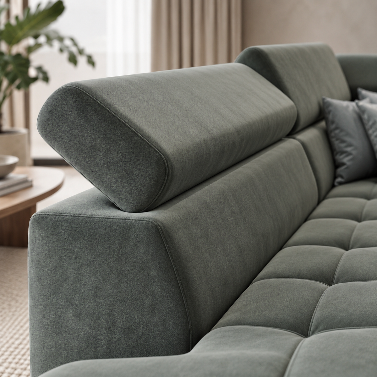 Porto Mini Ecksofa mit Schlaffunktion, verstellbaren Kopfstützen und Bettkasten – Moly 80, Grau