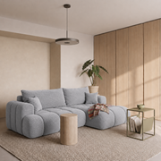 Ecksofa TREVIO L-Form mit Schlaffunktion und Bettkasten, Wolken-Design - Taubengrau, Stoff Poso 55