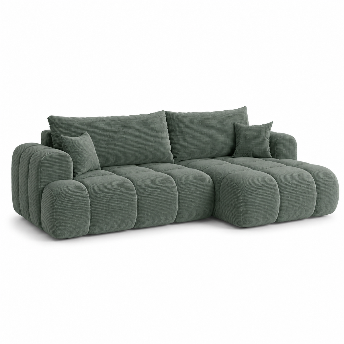 Ecksofa TREVIO L-Form mit Schlaffunktion und Bettkasten, Wolken-Design - Dunkelgrün, Stoff Poso 14