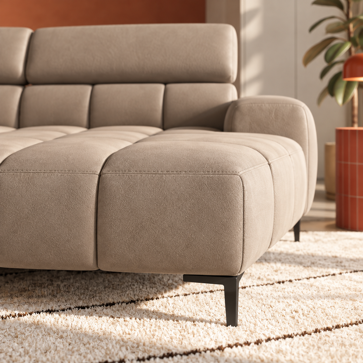 Ecksofa PLAZA MINI mit Relaxfunktion und elektrischer Sitztiefenverstellung – modern & komfortabel, Samt Solar 99 - Schwarz
