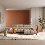 Ecksofa PLAZA MINI mit Relaxfunktion und elektrischer Sitztiefenverstellung – modern & komfortabel, Samt Solar 16 - Taupe Beige