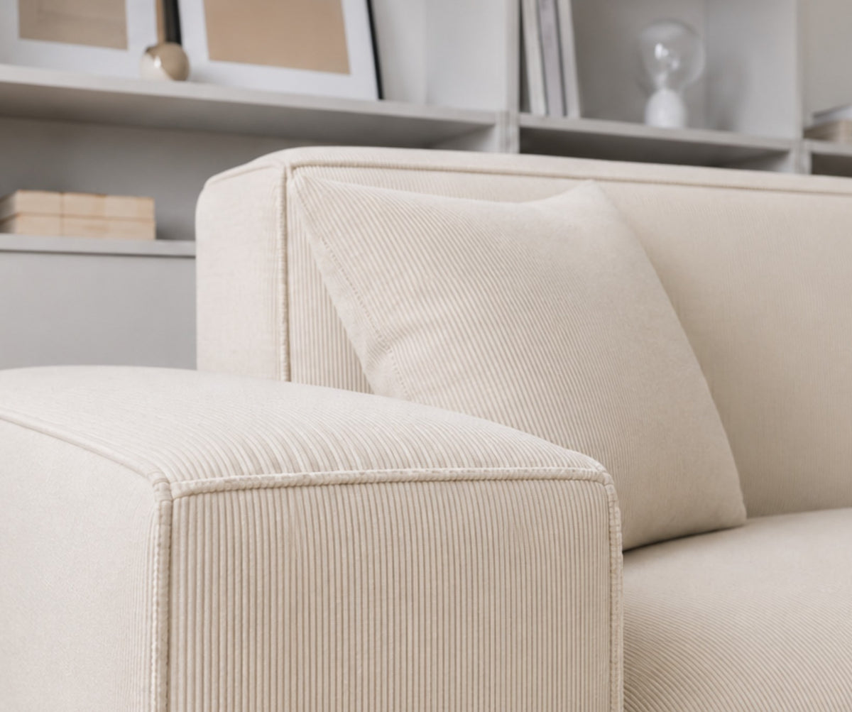 Ecksofa LUGA L HILLS – elegantes Designer-Ecksofa in L-Form mit Strukturstoff SCALA NATA für modernes Wohnen, Stoff Scala - Creme