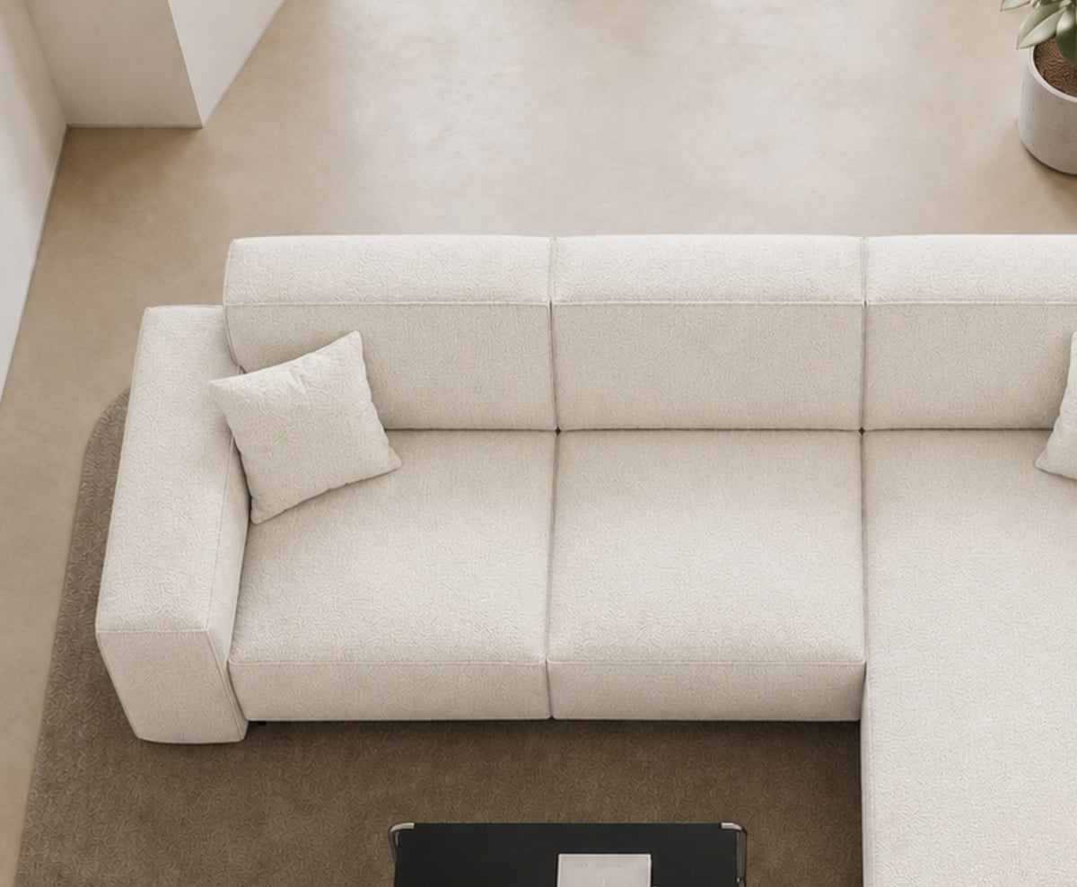 Ecksofa LUGA L HILLS – elegantes Designer-Ecksofa in L-Form mit Polsterstoff ARTICO für modernes Wohnen - PEARL