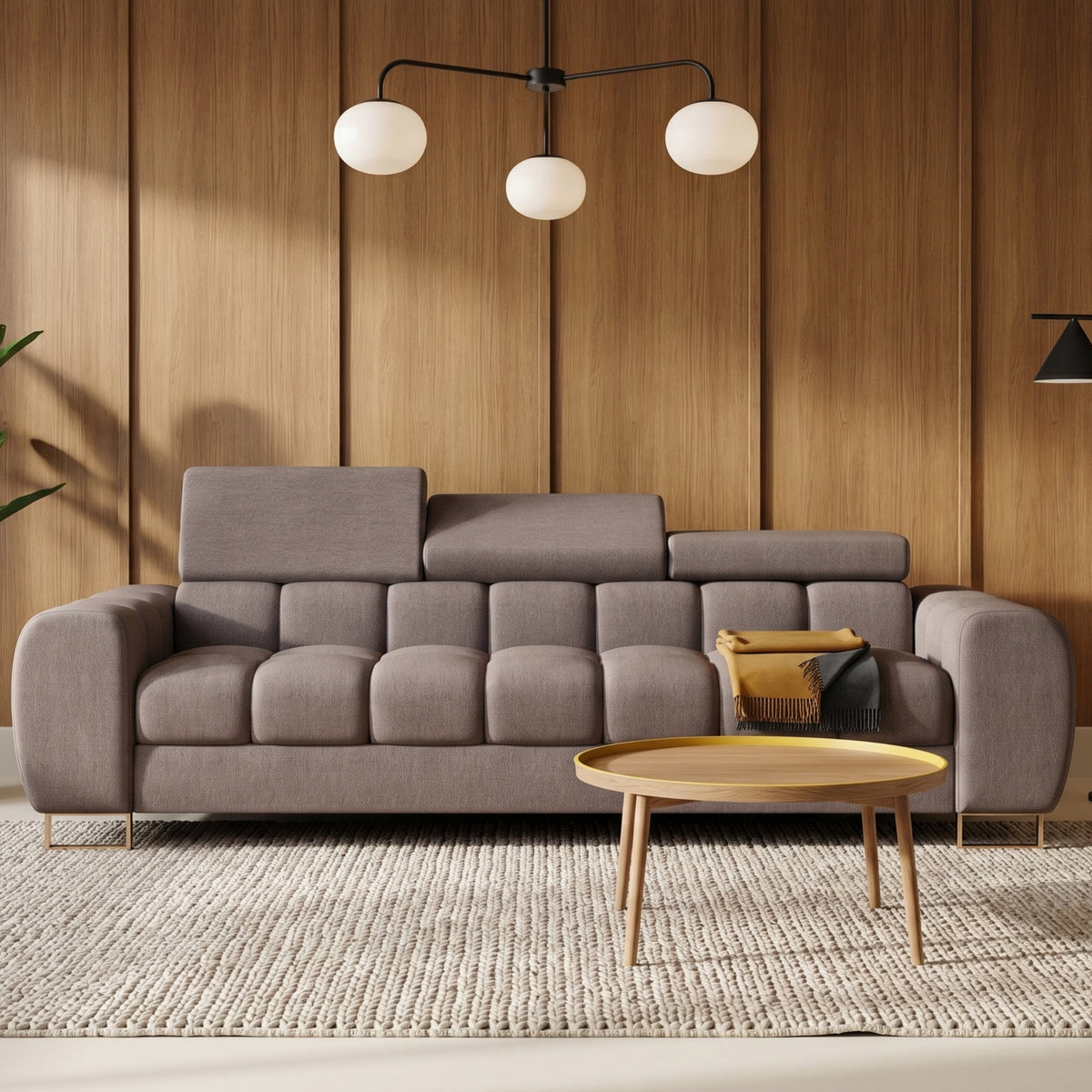 Sofa ASPEN III 3-Sitzer verstellbare Kopfstützen 265 cm Dunkelbeige (Gemma 86)
