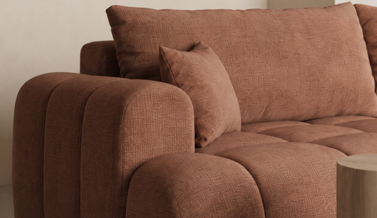 Ecksofa TREVIO L-Form mit Schlaffunktion und Bettkasten, Wolken-Design - Beige, Stoff Cremona 14