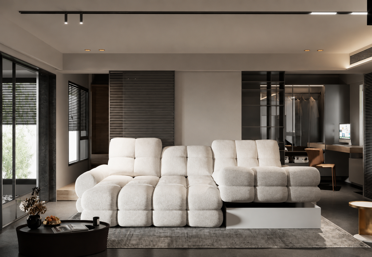 Ecksofa mit elektrischer Sitzverstellung TOLLO MINI Schlaffunktion Bettkasten 283x171 - Creme (Quelle 02)