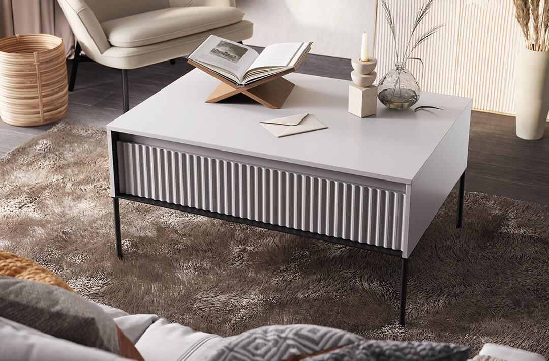 Couchtisch TREND TR-09 Grau mit Stauraum Gerillte Möbelfronten