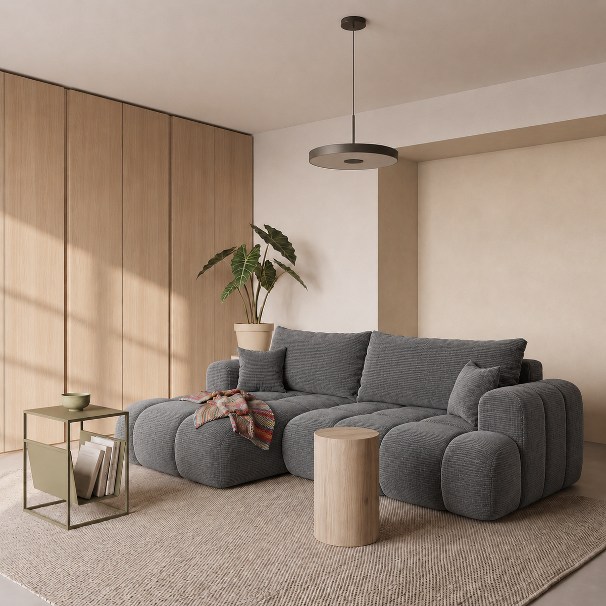 Ecksofa TREVIO L-Form mit Schlaffunktion und Bettkasten, Wolken-Design - Dunkelgrau, Stoff Poso 60