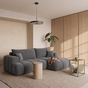 Ecksofa TREVIO L-Form mit Schlaffunktion und Bettkasten, Wolken-Design - Dunkelgrau, Stoff Poso 60