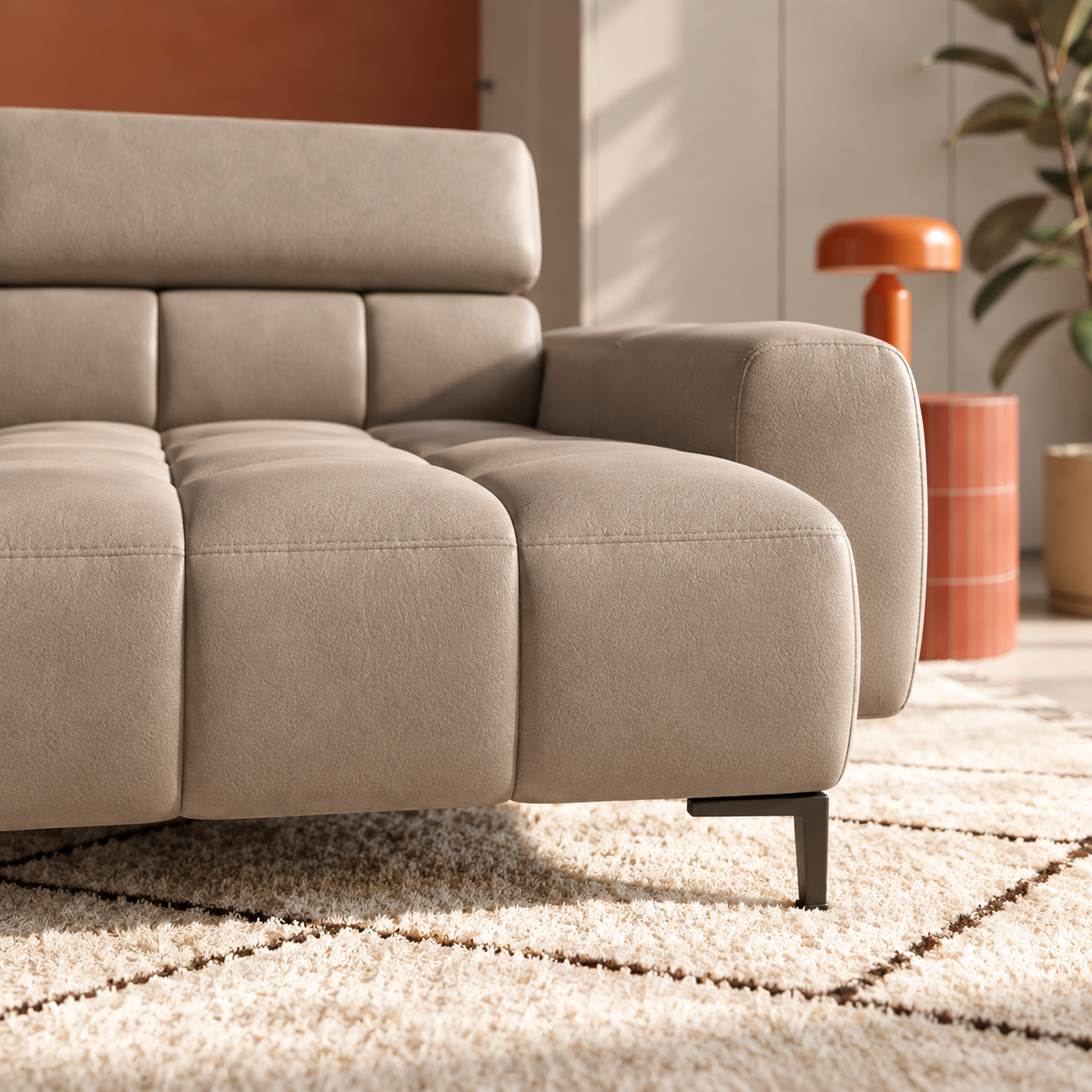 Ecksofa PLAZA MINI mit Relaxfunktion und elektrischer Sitztiefenverstellung – modern & komfortabel, Samt Solar 99 - Schwarz