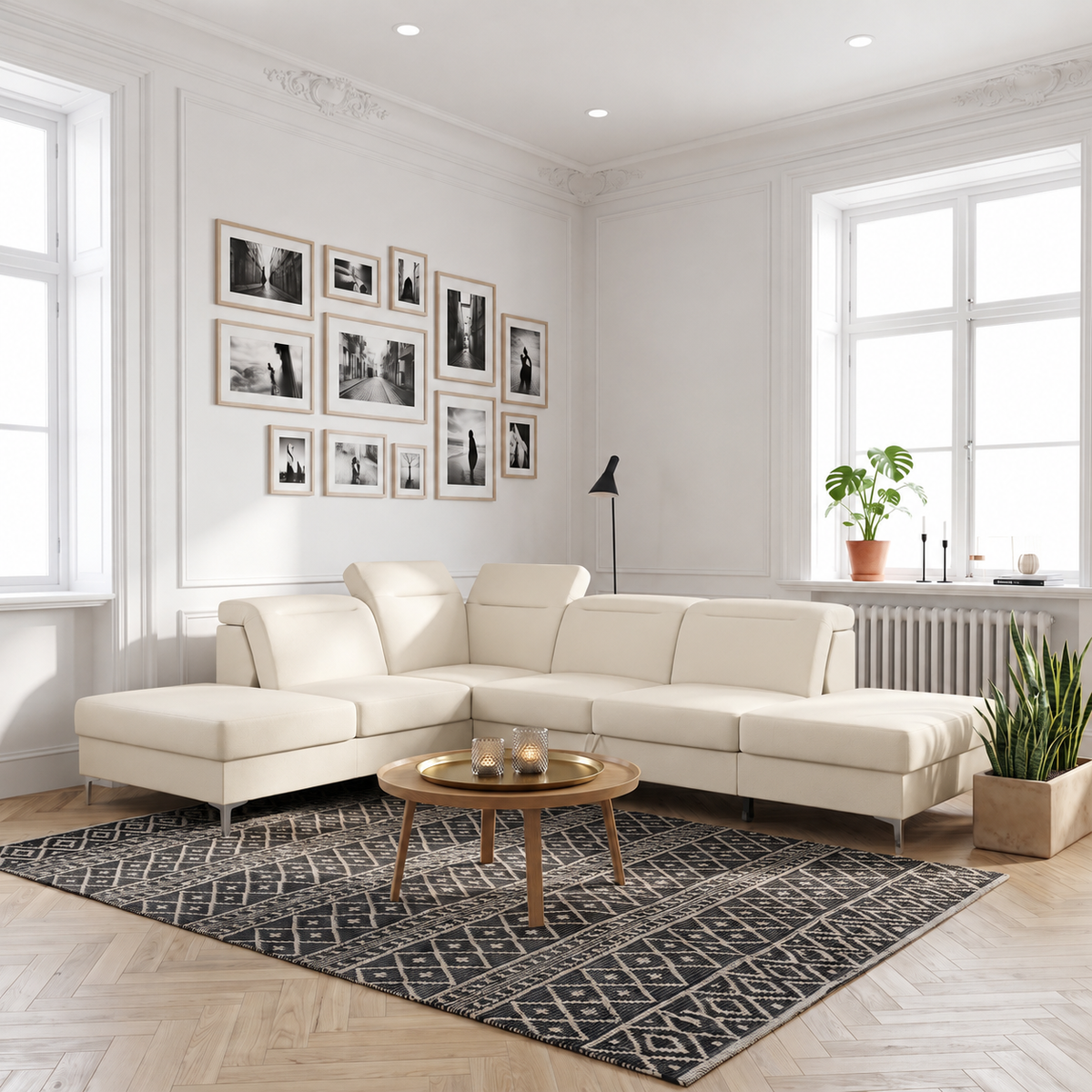 OSLO Ecksofa 295x220 cm, Echtleder, Weiß