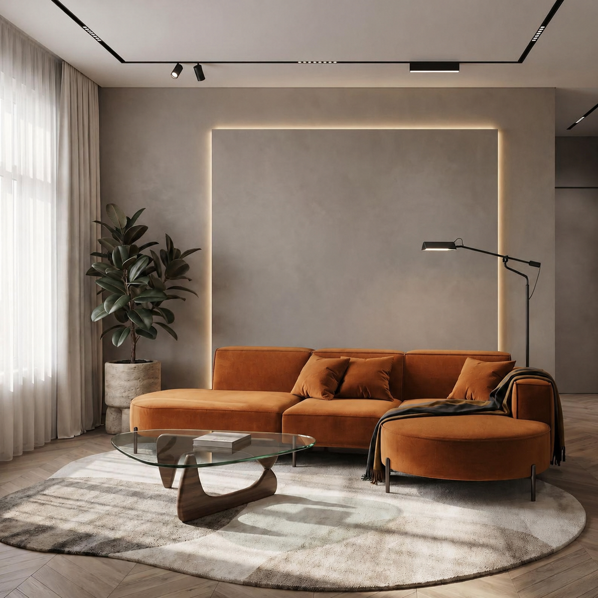 Ecksofa PARMA HILLS L | Velours Noel 12 | Ziegel