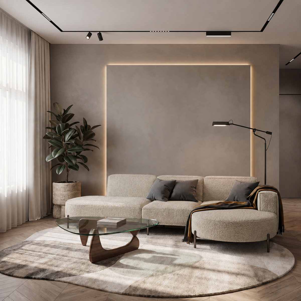 Ecksofa PARMA HILLS L | Bouclé Quelle 06 | Creme Beige