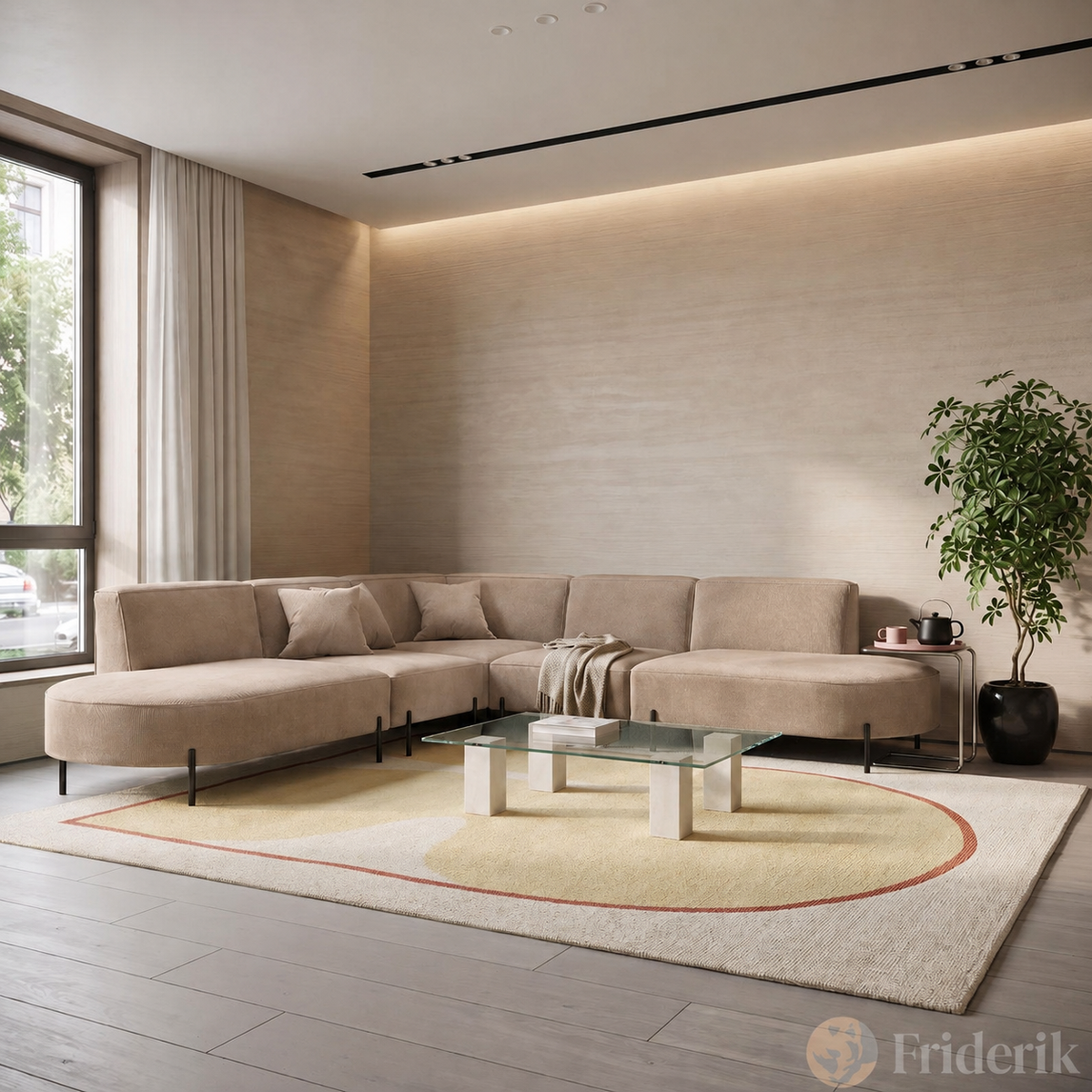PARMA Corner HILLS Ecksofa – luxuriöser Velours NOEL mit Schattierungseffekt - Beige (Noel 17)