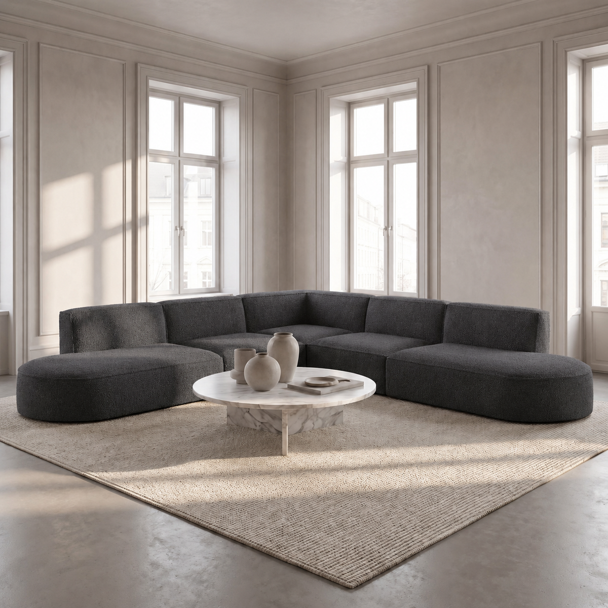 Ecksofa PARMA CORNER 276×276 cm – komfortabel, breit & universal für jedes Wohnzimmer - BOUCLÉ Graphit (Loop 19)