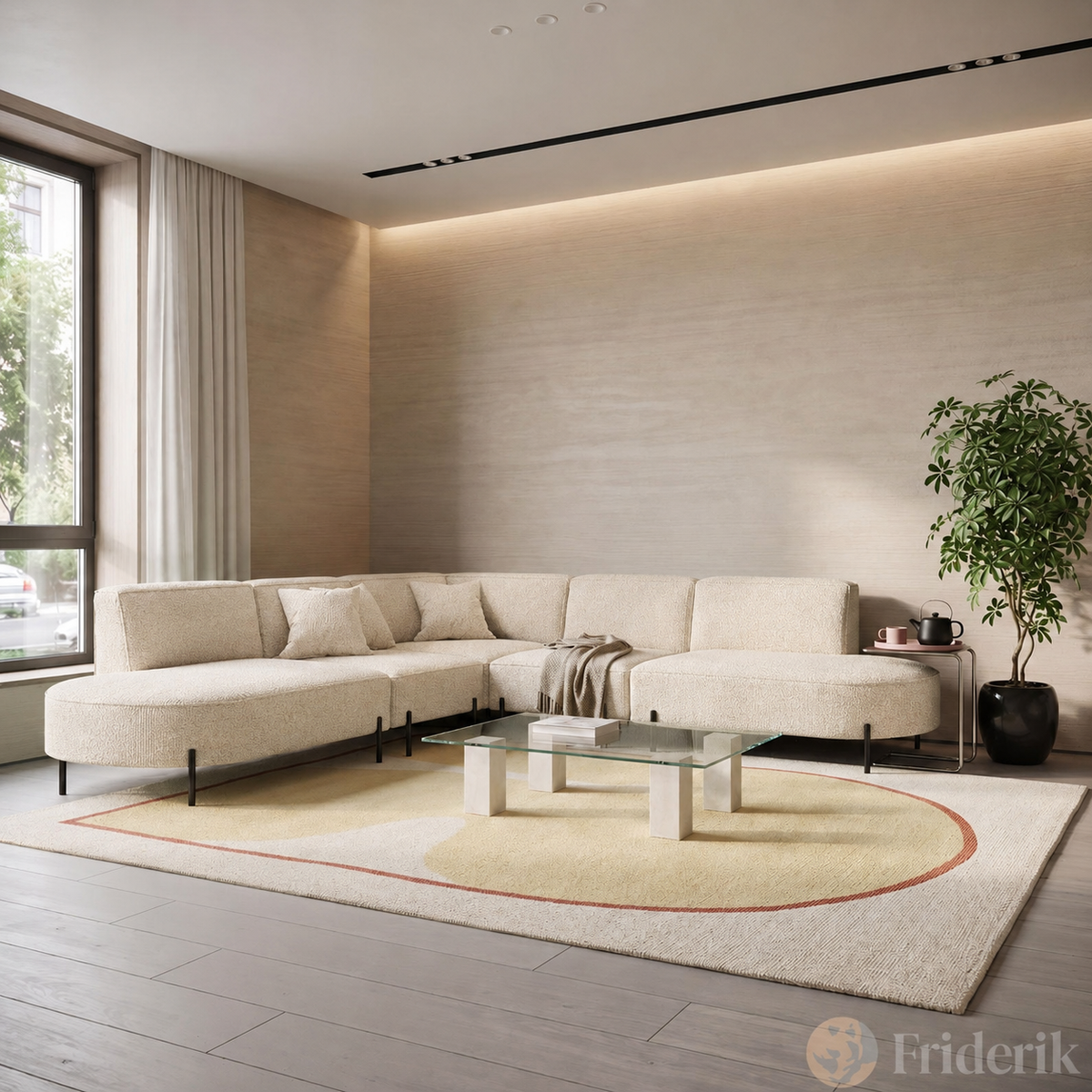 PARMA Corner HILLS Ecksofa – modernes Design, Komfort & Bouclé Stoff - Creme Beige (Quelle 06)