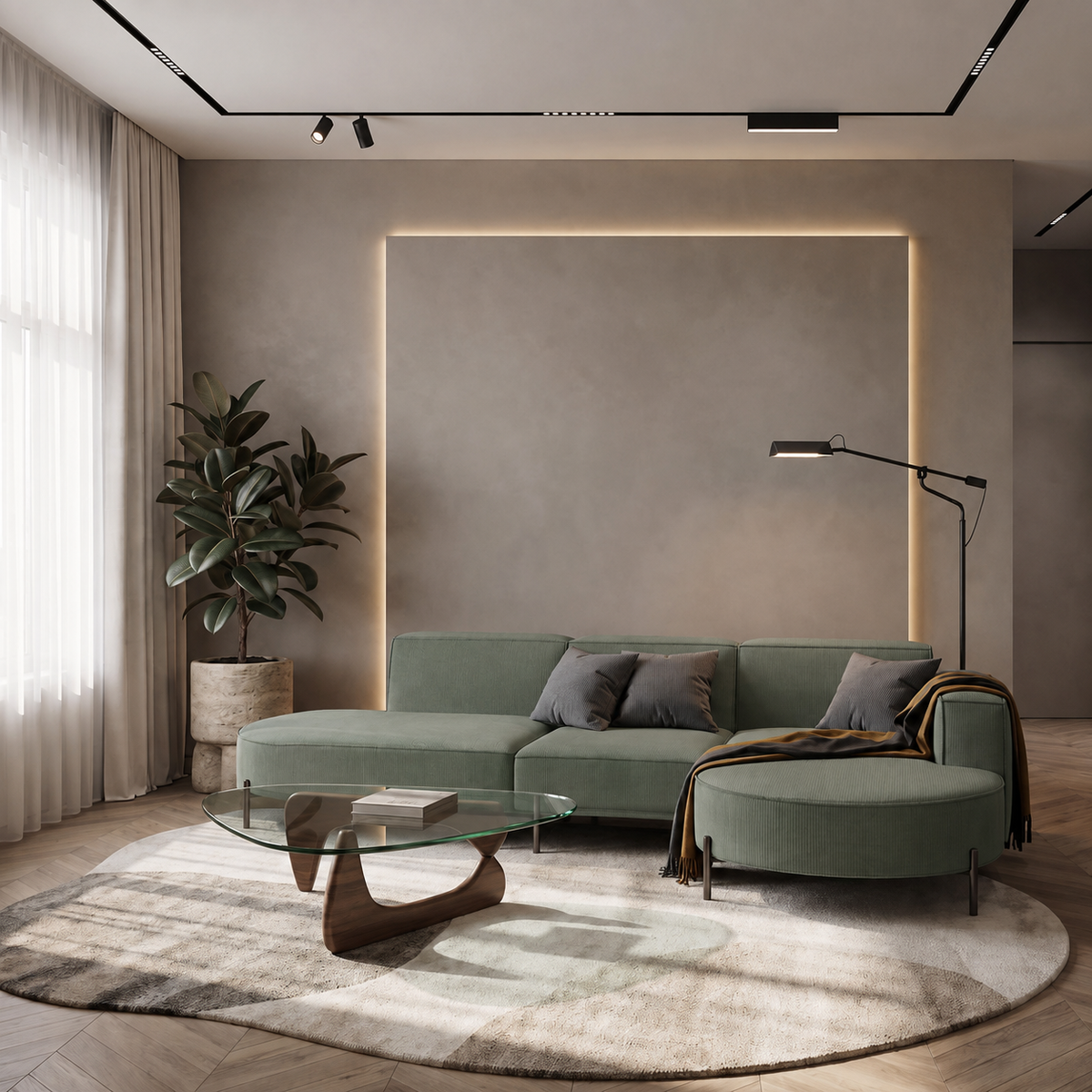 Ecksofa PARMA HILLS L | Cord Scala Forest | Grün