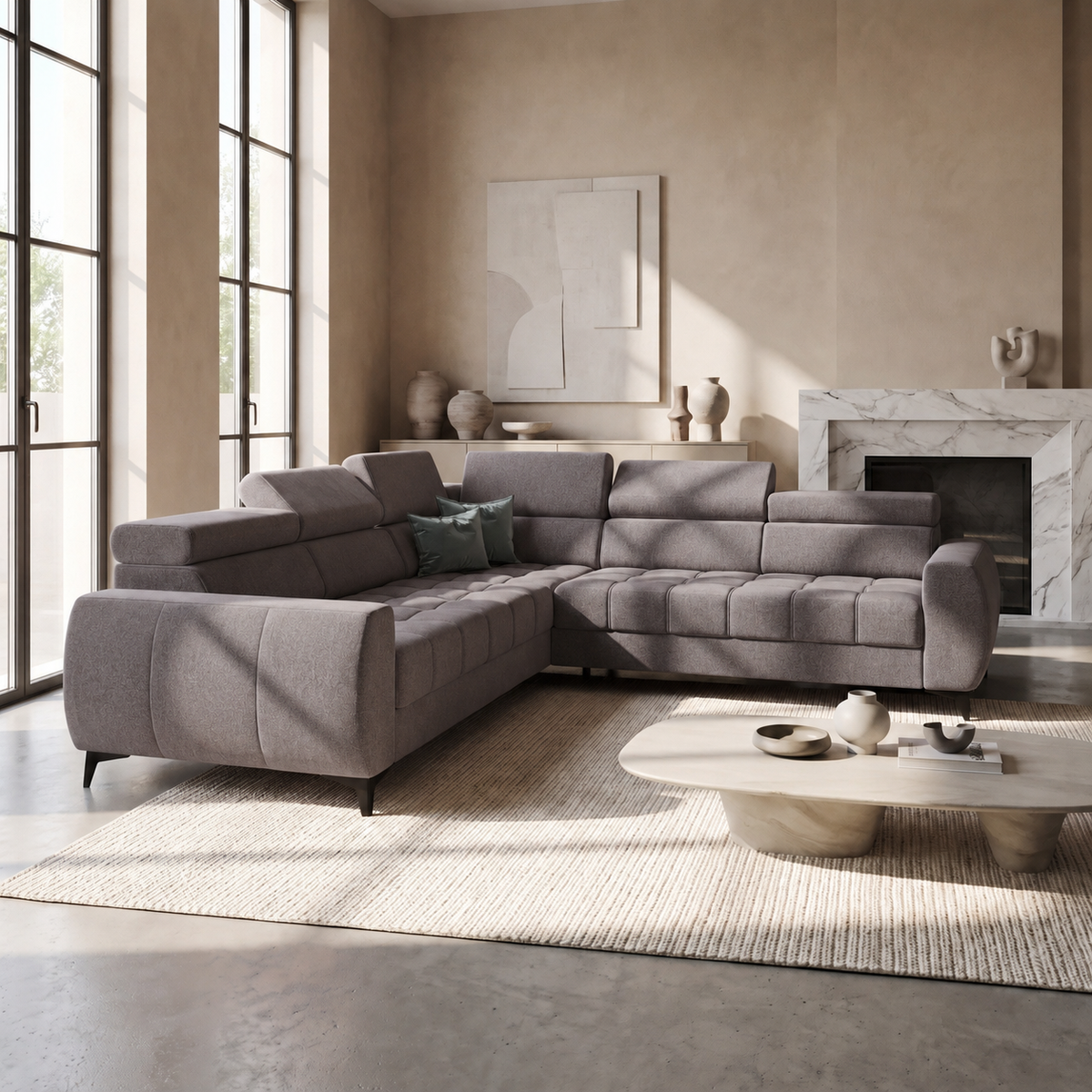 PORTO MAX Ecksofa 255x255 cm, Gemma 86, Aschgrau