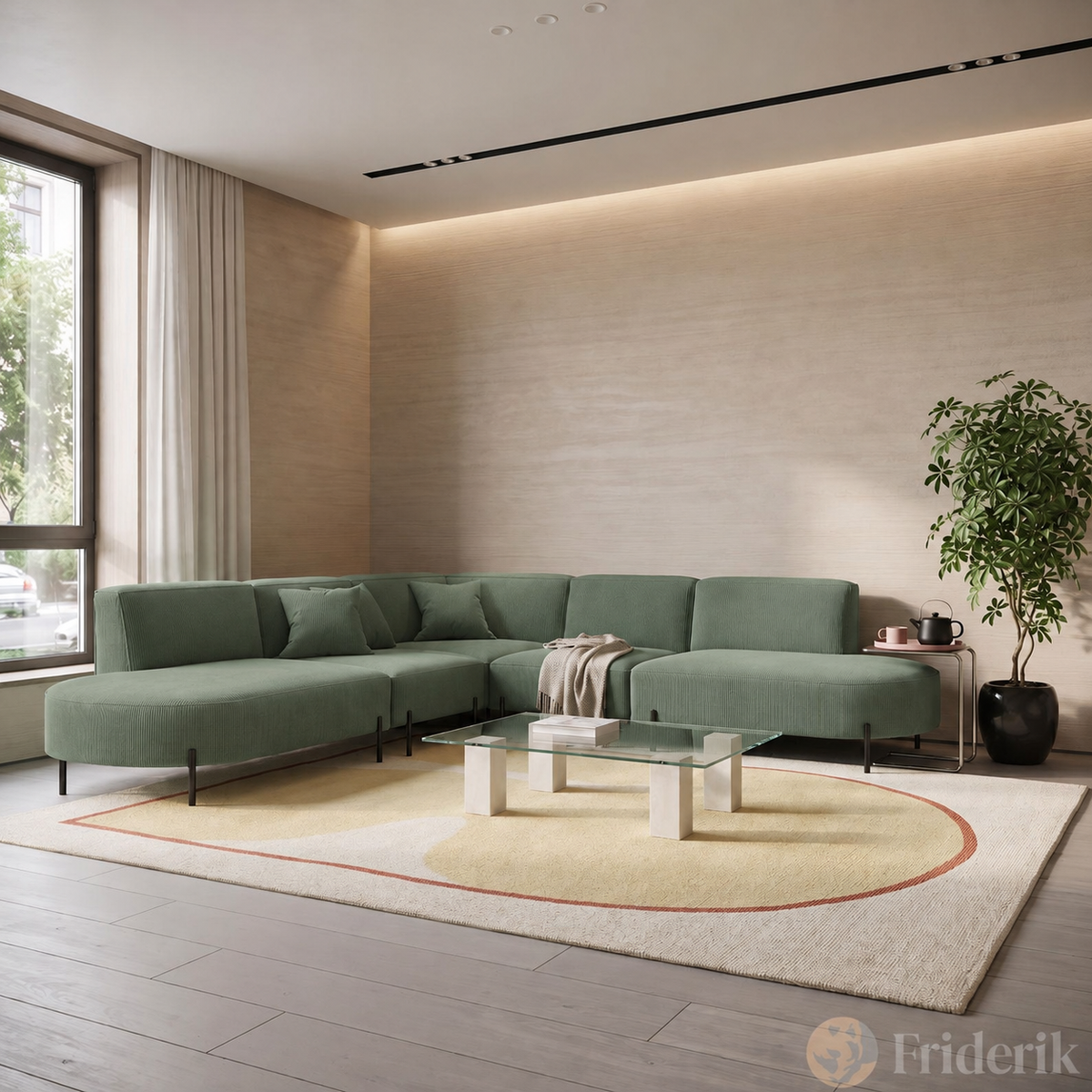 PARMA Corner HILLS Ecksofa – modernes Design, bequemer Komfort & Cordstoff - Stoff Scala - Forest, Grün
