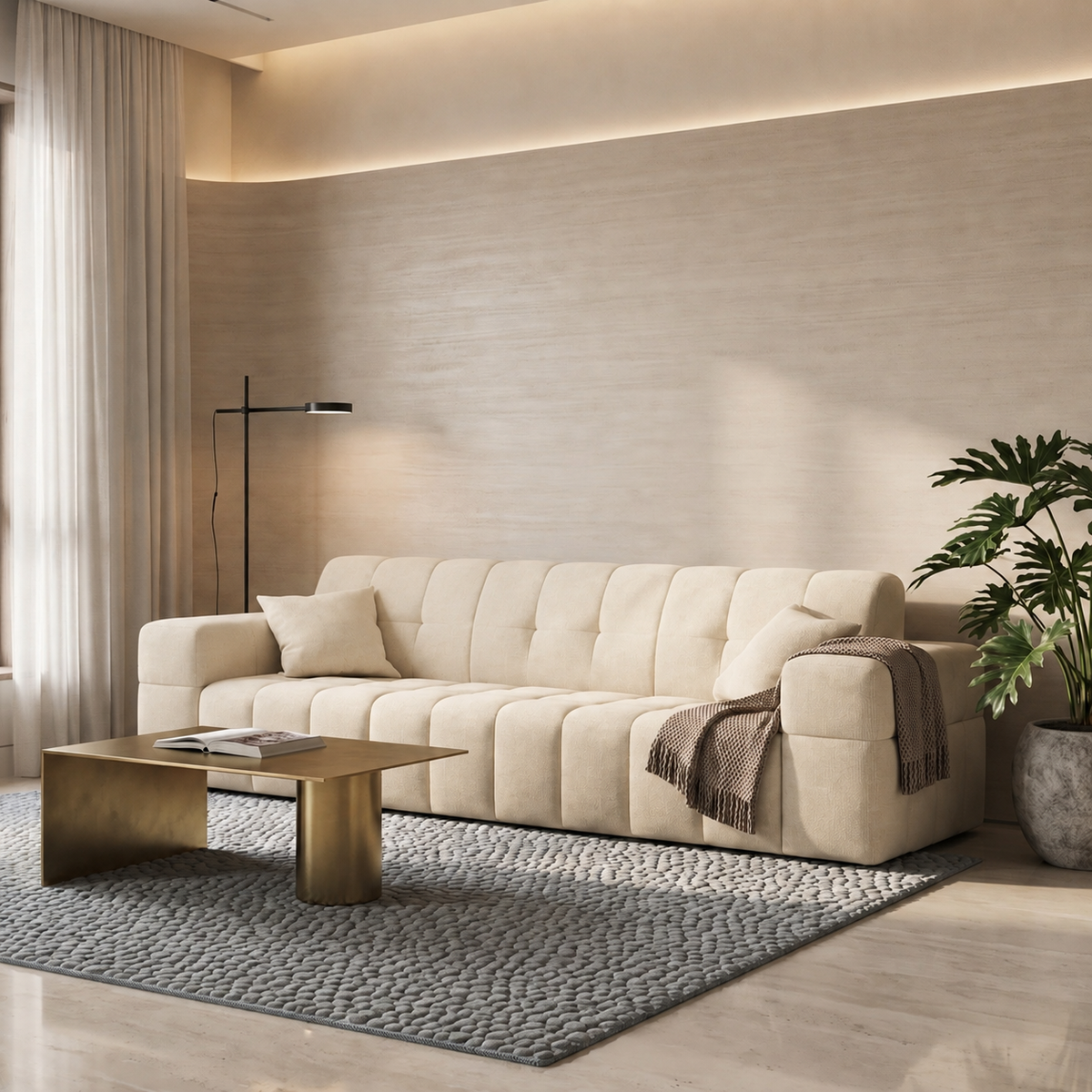 Sofa BALIA 3-Sitzer Chenille Creme (Perfect Harmony 01)