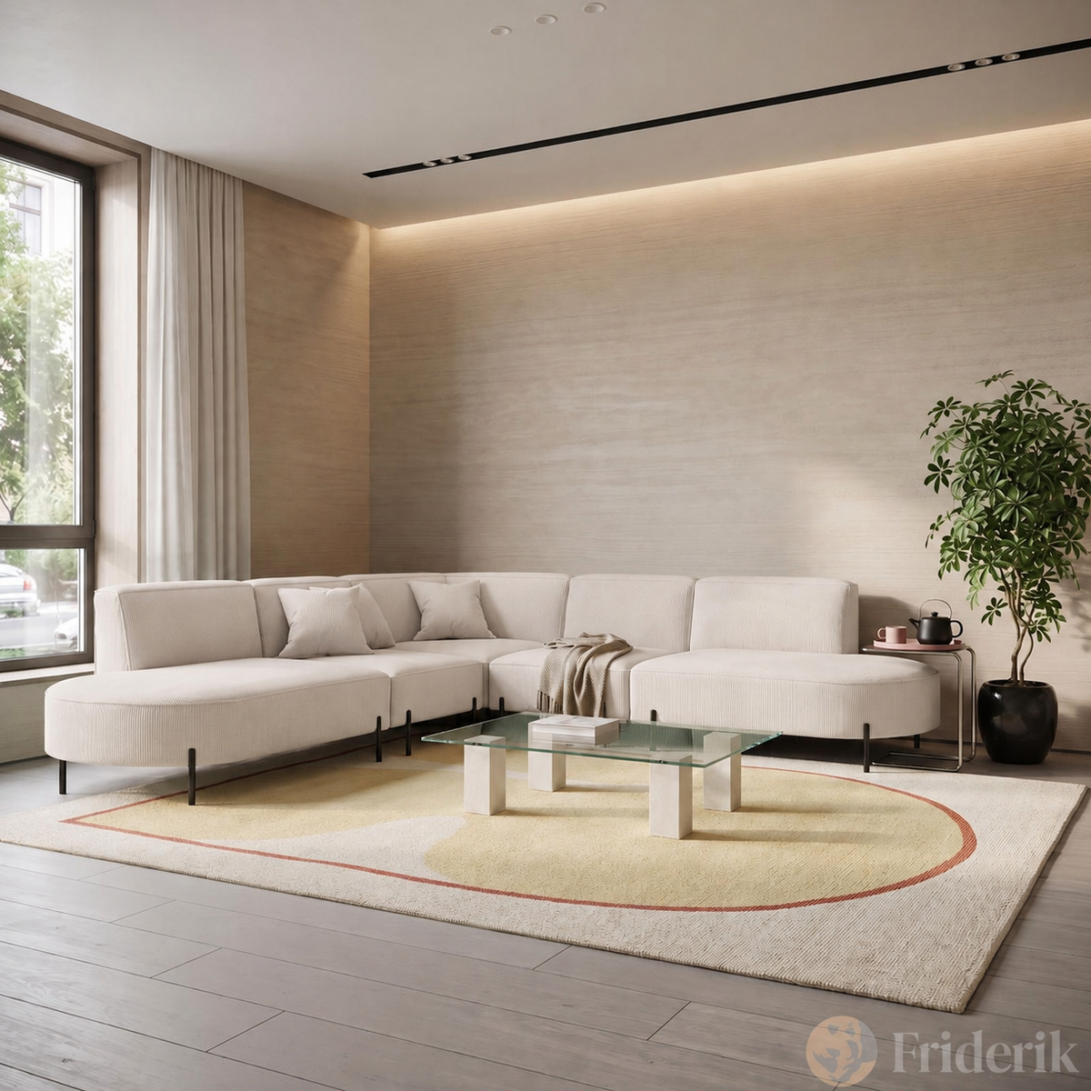 PARMA Corner HILLS Ecksofa – modernes Design, bequemer Komfort & Cordstoff - Stoff Scala - Sand, Creme