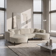 PARMA U HILLS Ecksofa – Sofa mit Bouclé Stoff Quelle, modernes Design, 299 cm - Creme Beige (Quelle 06)