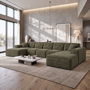 Ecksofa LUGA U XL 462 cm mit Knöpfen Chenille Stoff Olivgrün (Perfect Harmony 39)