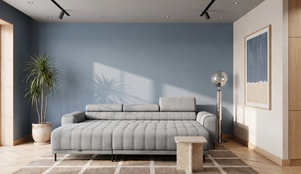 Ecksofa CALDO MINI Relaxfunktion Schlaffunktion Bettkasten Creme (Ontario 02)
