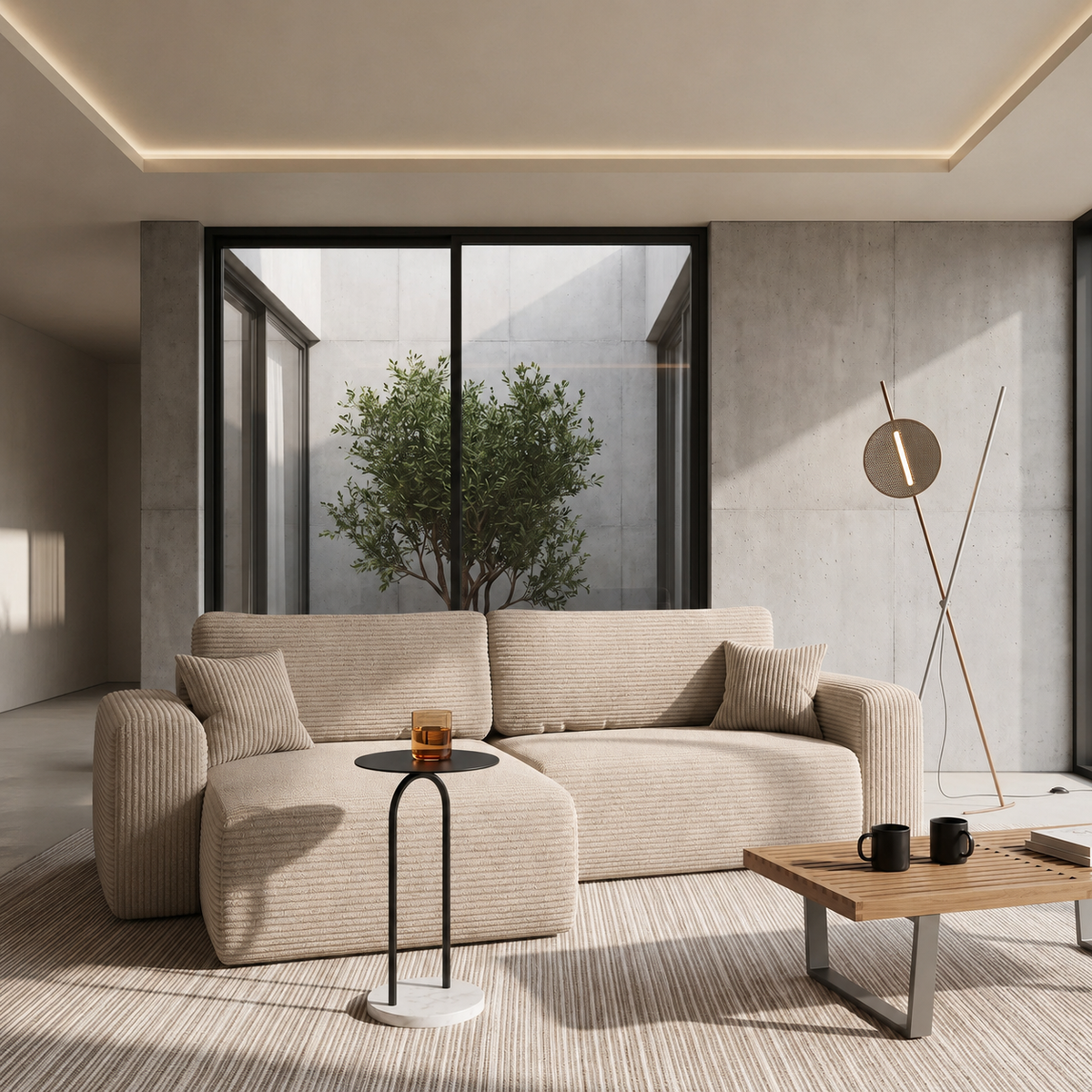 Ecksofa CAPRI L mit Schlaffunktion Bettkasten Beige (Poso 100)