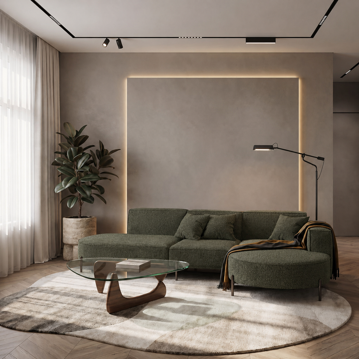 Ecksofa PARMA HILLS L | Bouclé Quelle 37 | Dunkelgrün