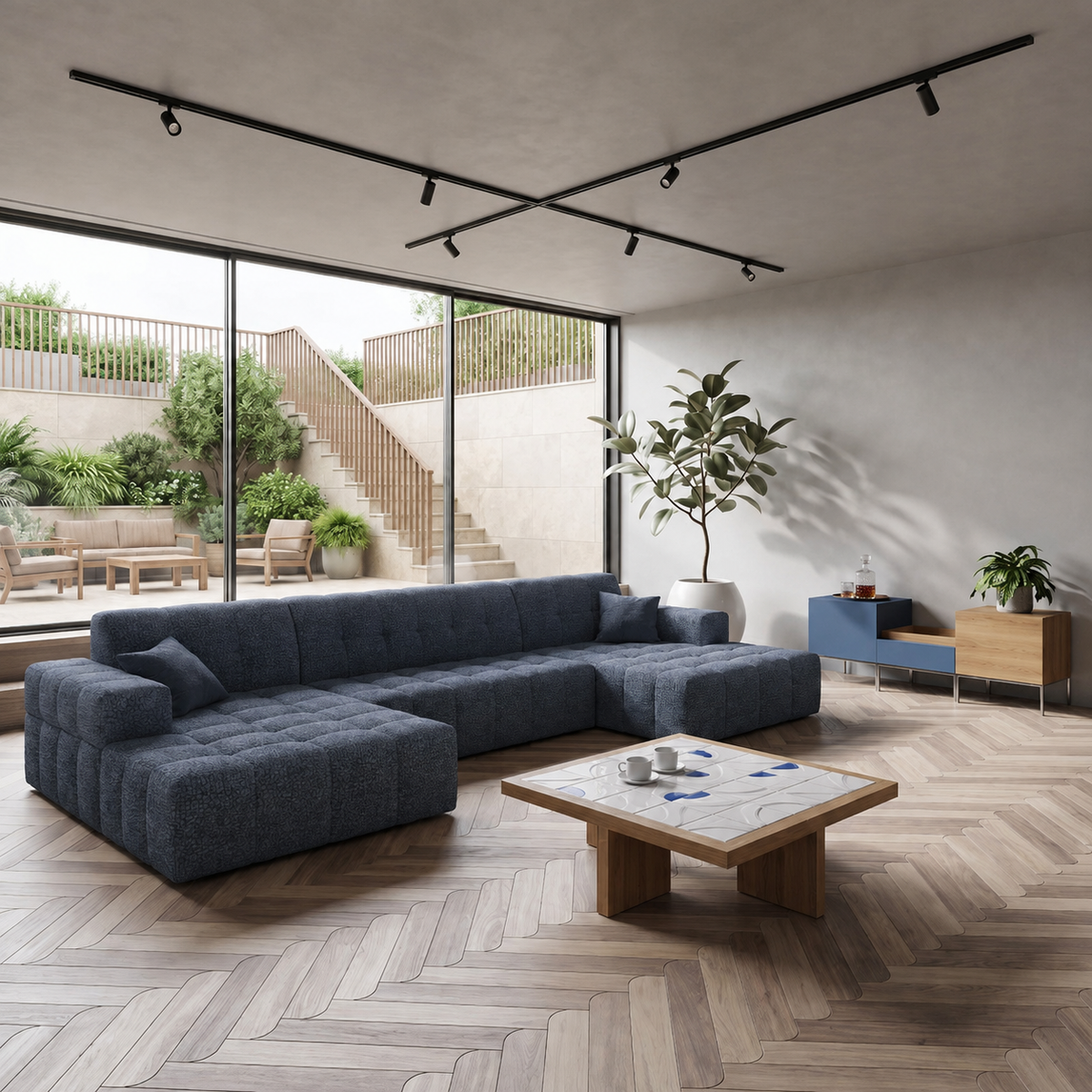 Ecksofa BALIA U 350 cm Dunkelblau Chenille Stoff (Perfect Harmony 77)